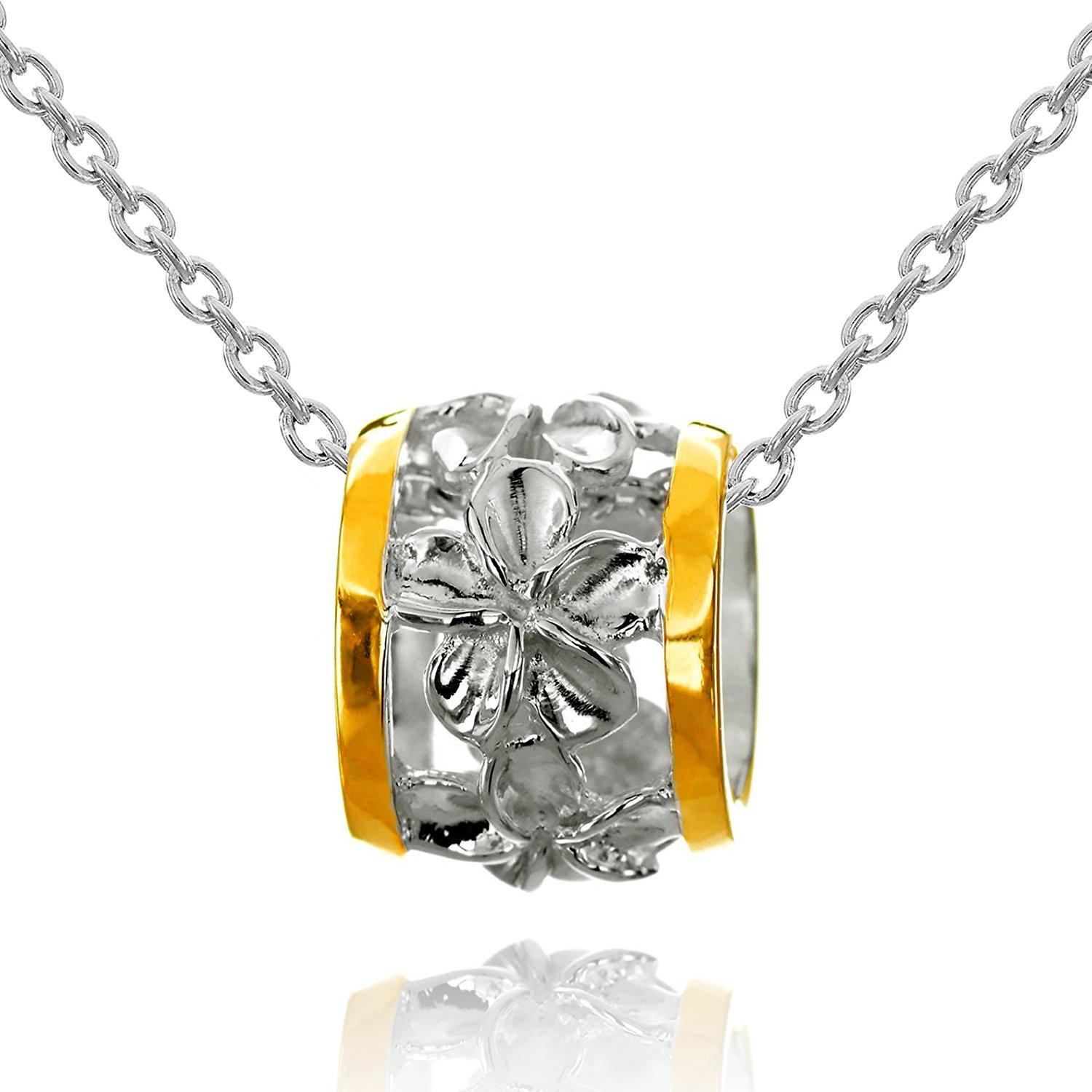 

Гавайские украшения ожерелье с подвеской в виде бочки плюмерии, серебро 925 пробы [Leilani] (Желтое покрытие) (С цепочкой)