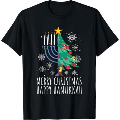 Festive Christmas Tree Menorah Happy Hanukkah T-shirt