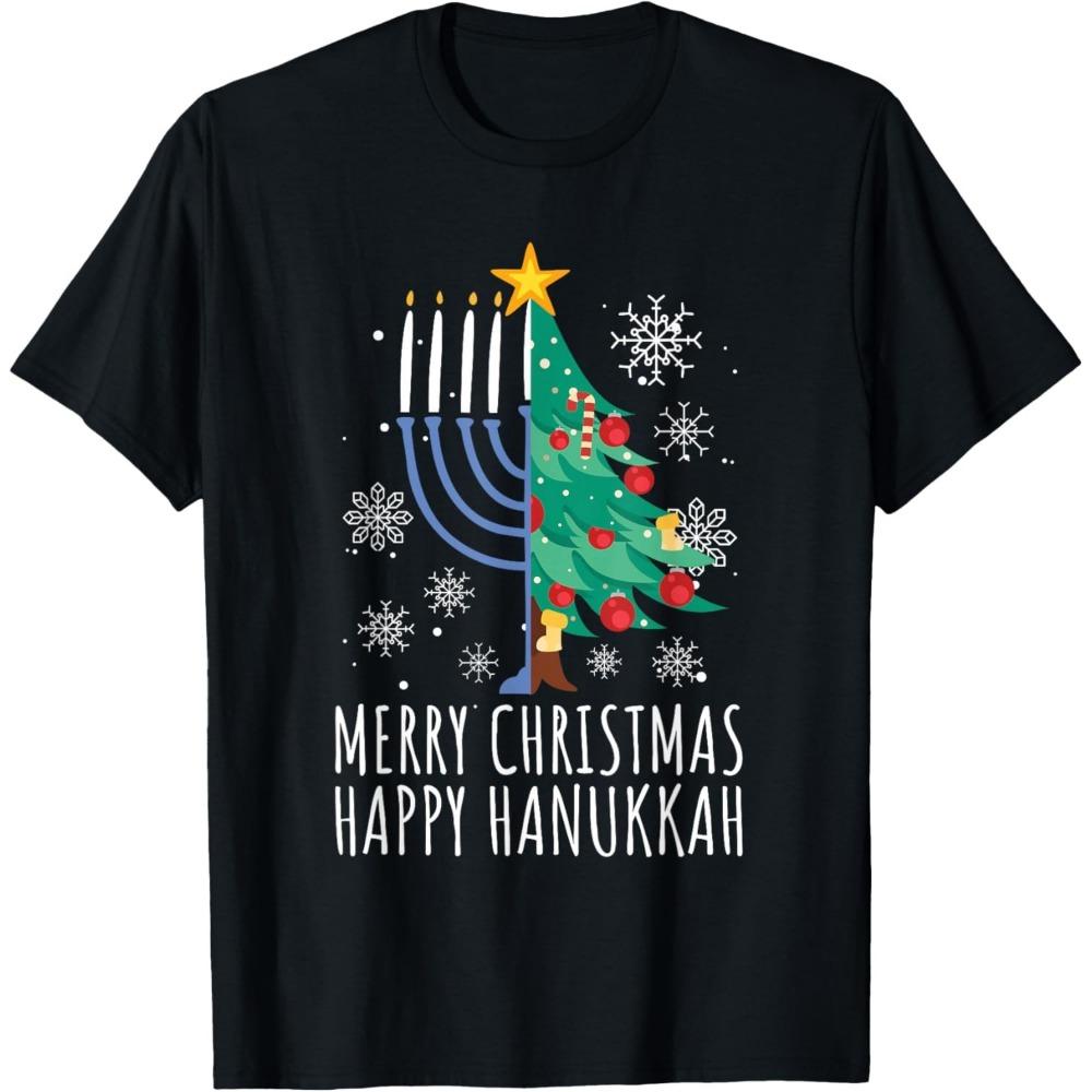 Merry Chrismukkah Happy Christmas Hanukkah T-Shirt Streetwear O-neck Short-sleeve Cotton Unise