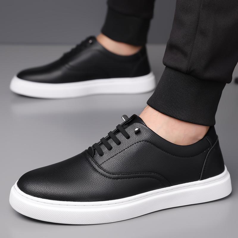 Fashion Men's Leather Casual Sneakers Breathable Walking Shoes Fashion Male Flats Lace-Up Skate Shoes Men 2025 New Men's Vulcanize Shoes