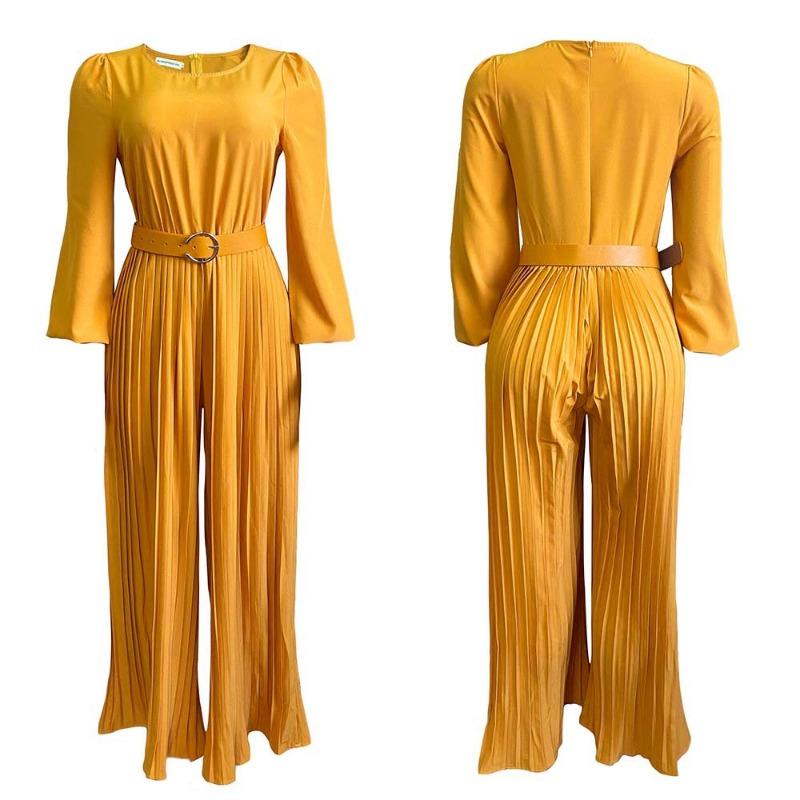 

Summer new solid color long-sleeved pleated large-size women s clothing loose and thin jumpsuit XXXL