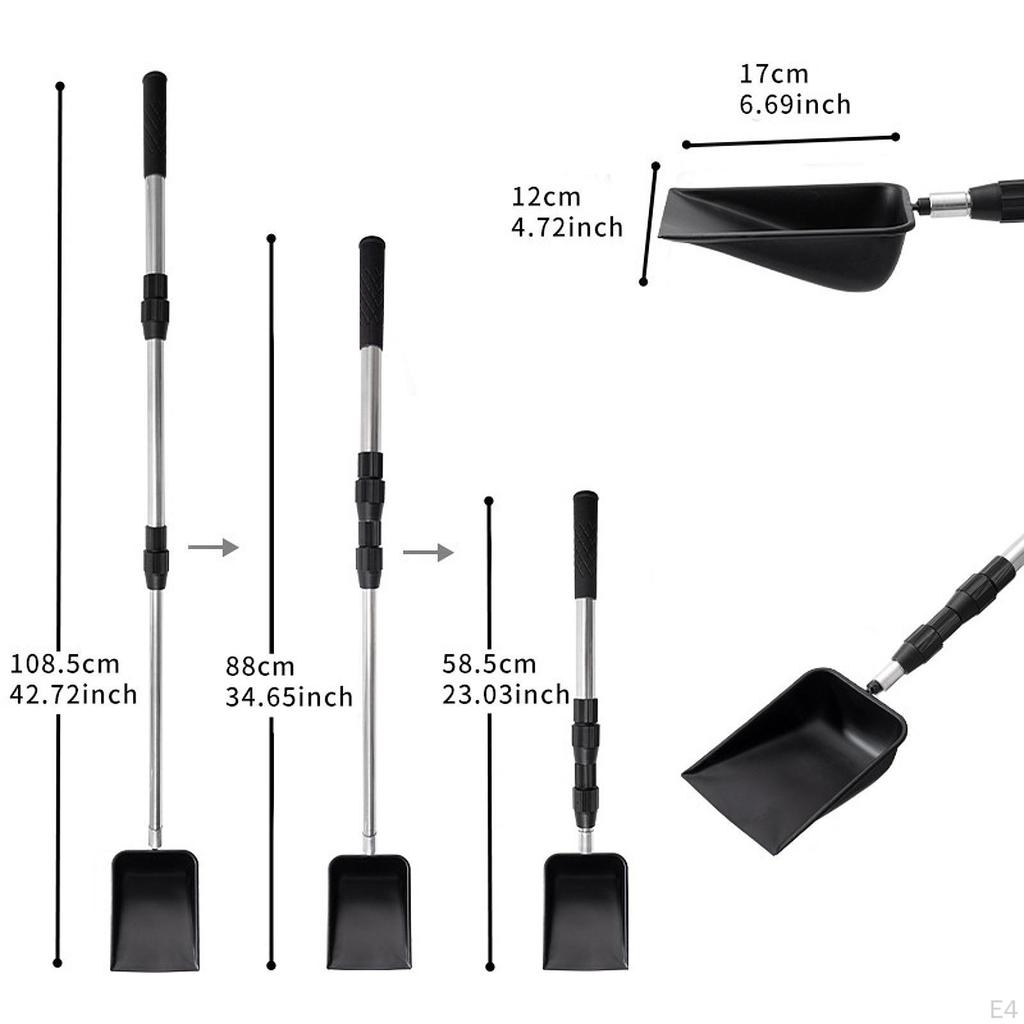 Nastaviteľná kovová lopatka na kurací odpad s dlhou rukoväťou na čistenie farmy