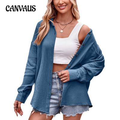 Spring and Autumn Women's Casual Fashion Pocket Loose Long Sleeve Solid Colour Shirt
