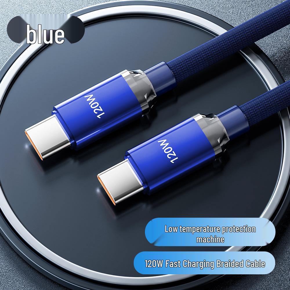 120W Dual C Fast Charging Cable for Huawei, Honor, Xiaomi, Oppo Phones Blue - Dual C Port 120W Super Fast Charge 1 м