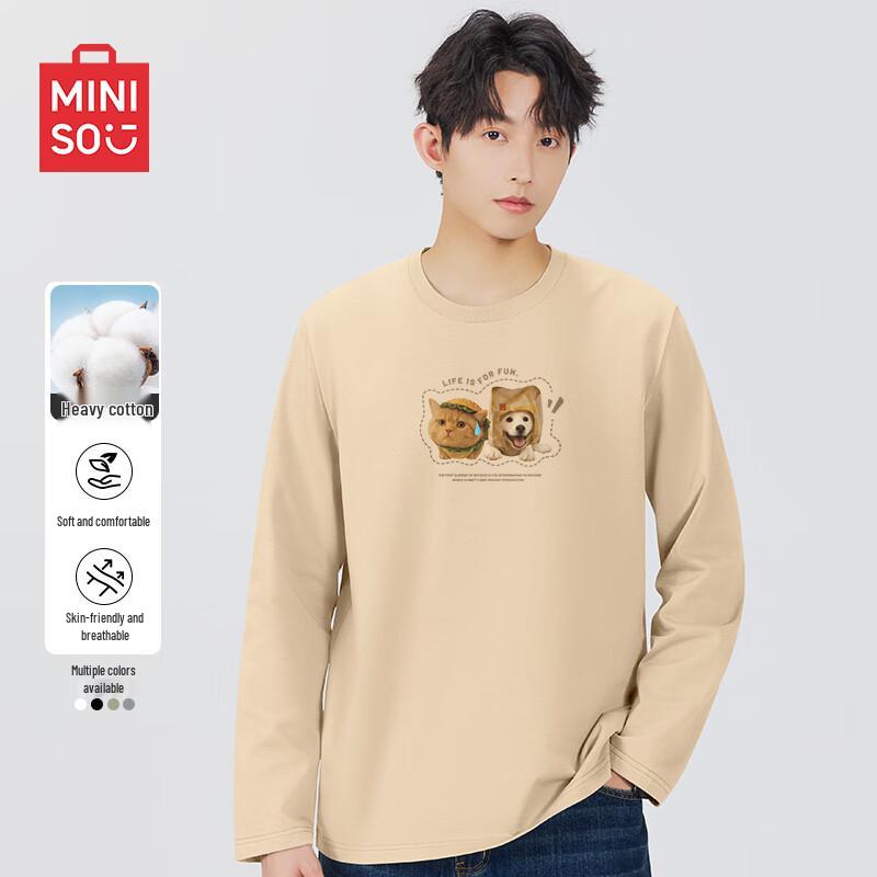 MINISO Men s Casual Pure Cotton Long-Sleeve T-Shirt 3XL