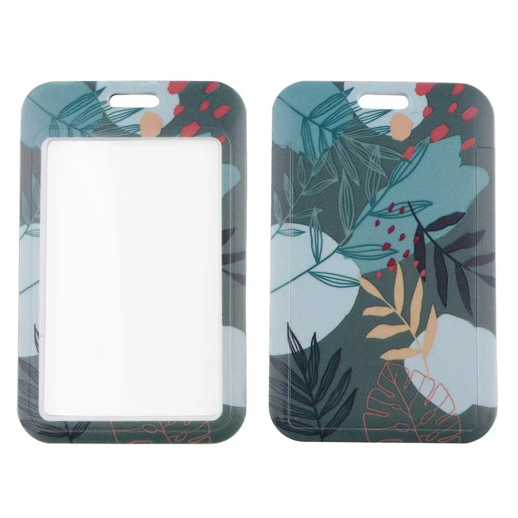 Green Plant Card Holder Case Student Badge Work Access Card ABS Plastic Lanyard Card Cover Bags for Women Girl
