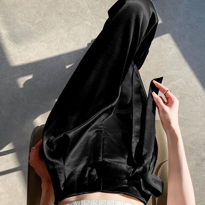 Women s High-Waist Satin Wide-Leg Pants: Loose, Floor-Length Summer Style S