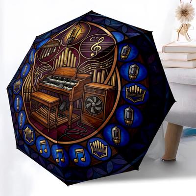 Hammond Organ Glass Pattern Umbrella, Portable and Foldable Design, 8 Ribs, a Casual Accessory for Halloween, Christmas, and Birthday Gifts.