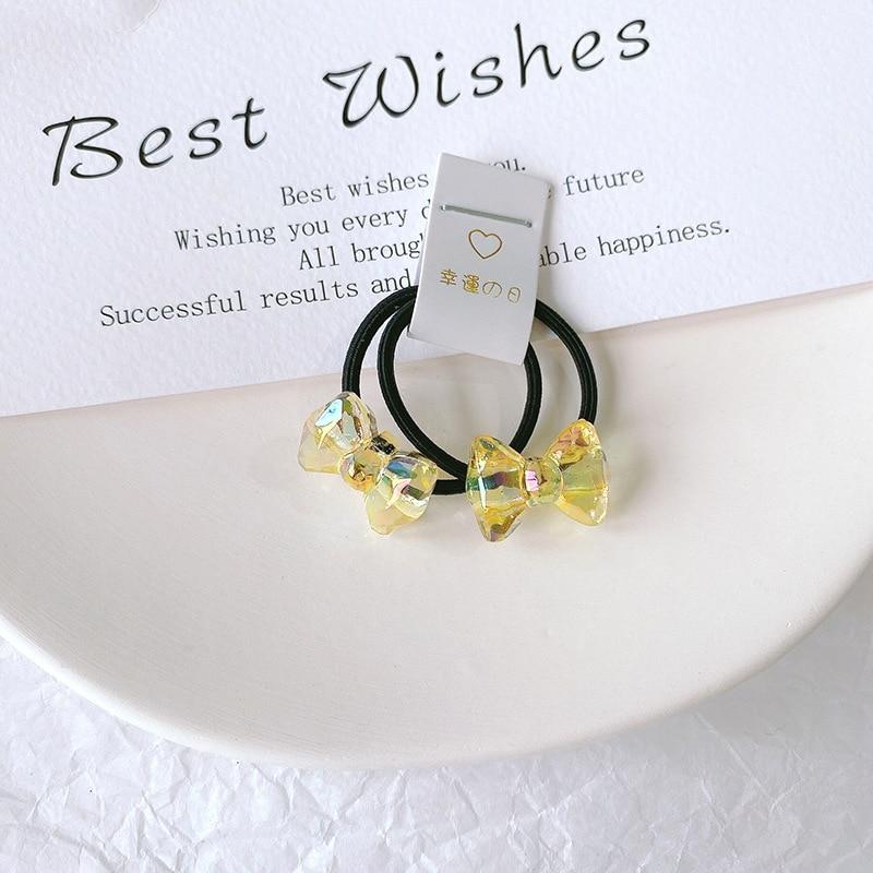 1 Pair Kid Hair Band Cute Sweet Floral Heart Bear Crystal Hair Rope for Baby Girl Little Girl Hair Accessories