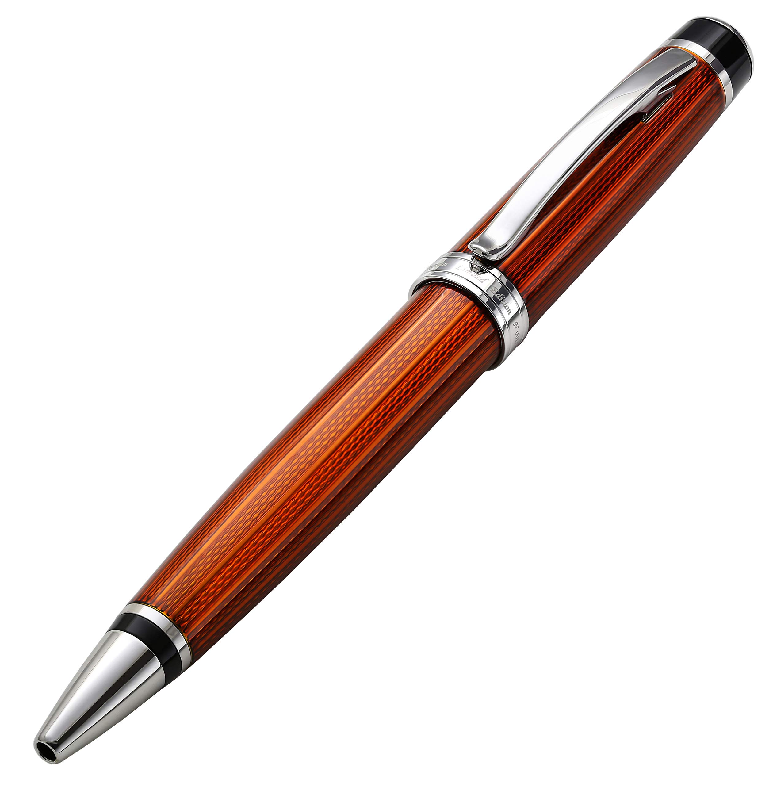 

Xezo Incognito Numbered Brass Ballpoint Pen Sunstone Orange Platinum No two pens are the lacquered, diamond-cut engraved. plated. same.