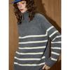 Coolhut2025 Autumn and Winter Oversize Half-Zip Casual Stripesd Women's Knitted Knitwear