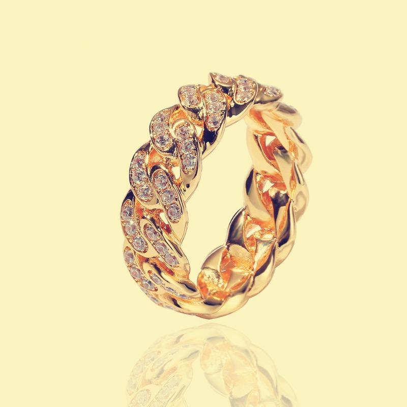 Zircon Bracelet Ring - Cuban Ring - Gold-plated Men s Ring 6 золотой