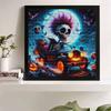Punkový kostlivec řídící vintage auto, sada na malování diamantem s plným vrtákem, Halloweenská svítící dýně, plný měsíc, netopýr, DIY diamantové umění, dekorace, dárek