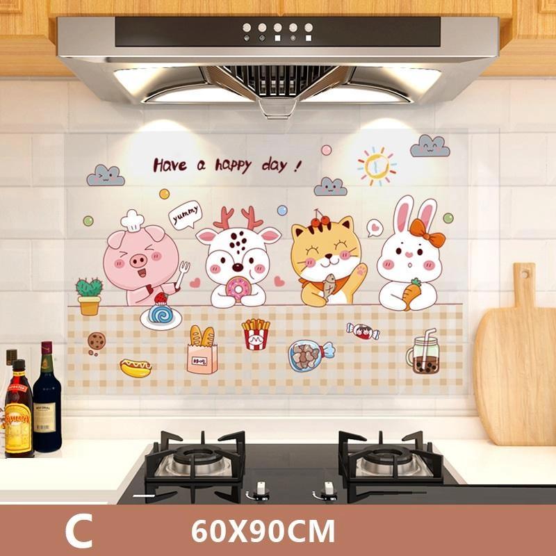 Kitchen Self Adhesive Oil-Proof Wall Stickers High-Temperature And Oil Smoke Resistant Tiles Sticker Proof Waterproof Wallpaper