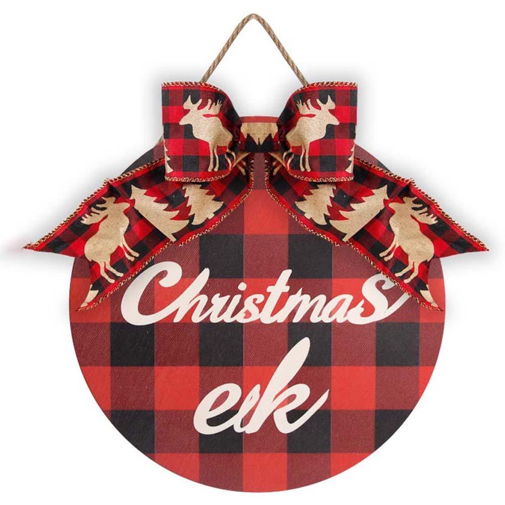 Bow Wooden Christmas Pendant Elk Christmas Door Decoration Shop Door Hanging Ornaments  Bar