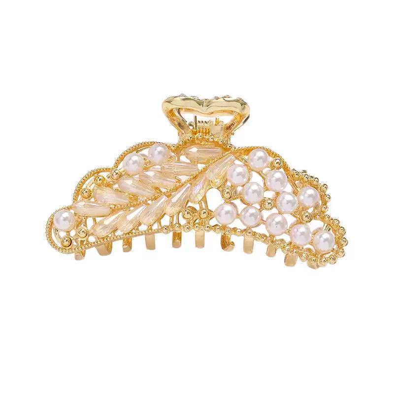 Korean Pearl Metal Hair Claw Clip for Mature Styles