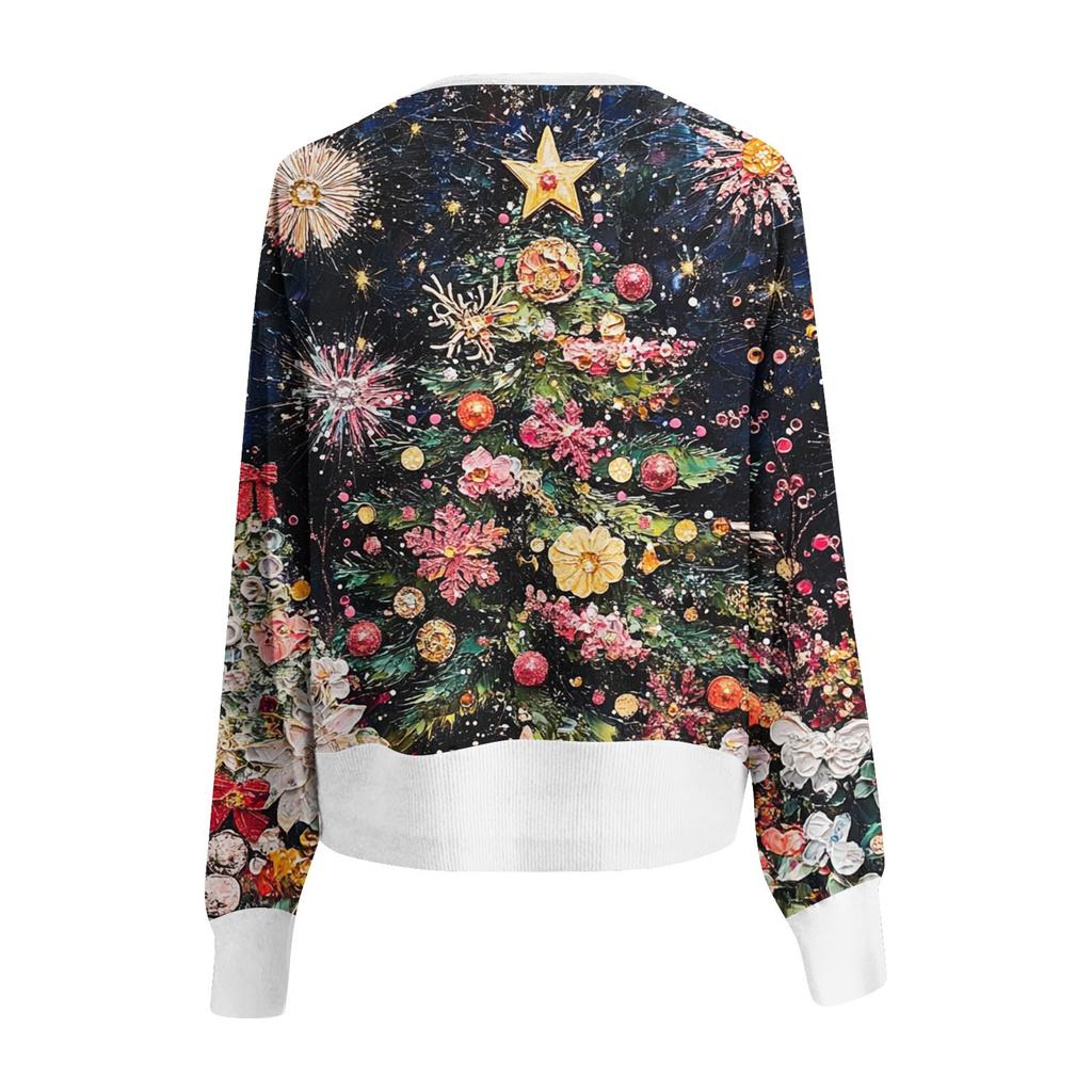 Women's Fashion Short Coat Casual Long Sleeve Christmas Printed Single Breasted Plush Top