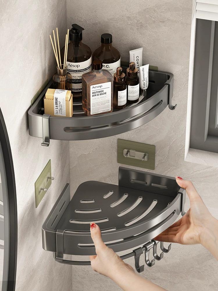 Baderomshylle Uten Boring Med Kroker Dusjhjørne Oppbevaringsstativ Organizer Sjampoholder Veggmontert Håndklehyller Uten Boring