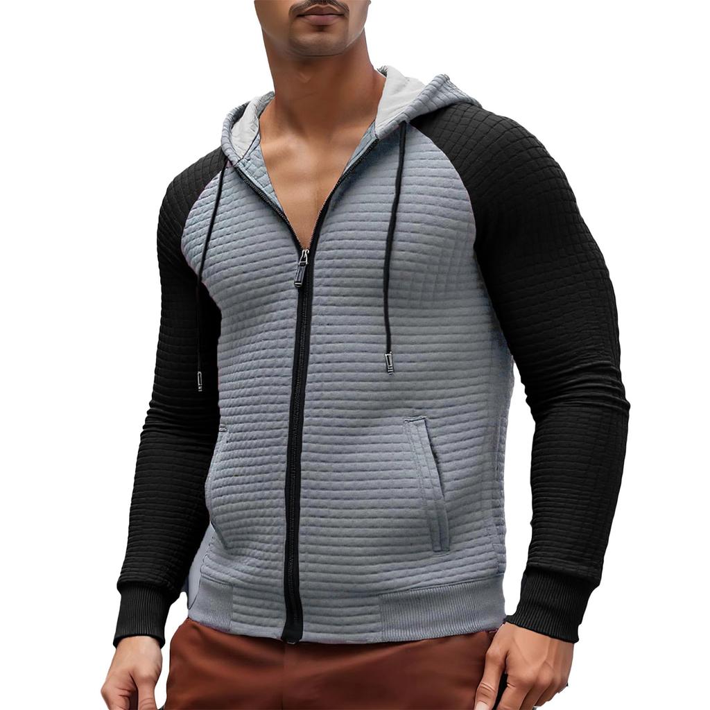 Men's Plaid Zip Up Hoodie Long Sleeve Drawstring Casual Athletic Sweatshirt Jacket