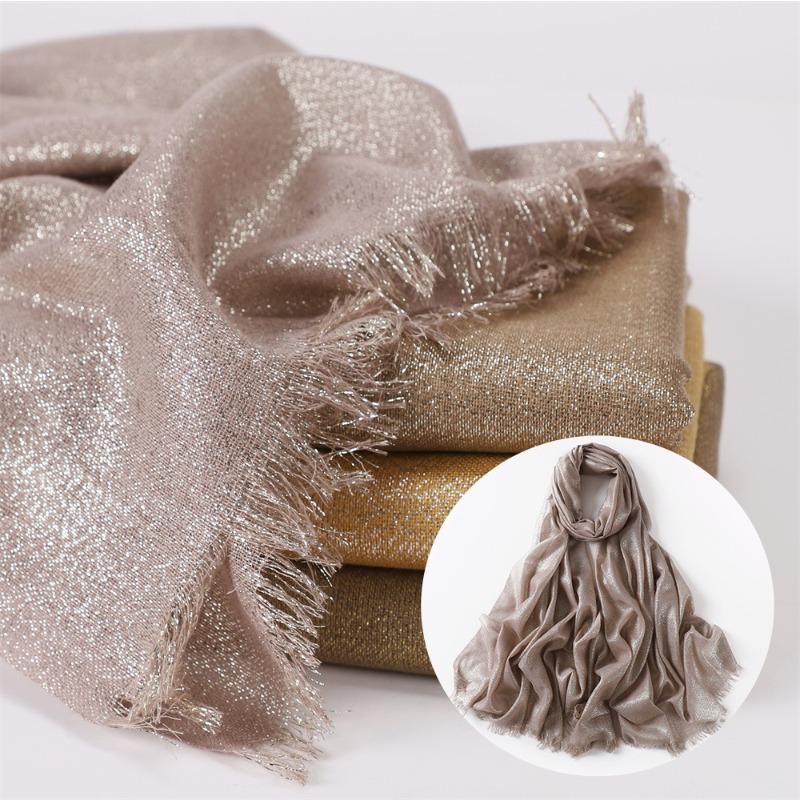 200*80Cm Plain Lurex Glitter Shimmer Fringe Viscose Scarf Shawl Lady High Quality Wrap Pashmina Stole Bufandas Muslim Hijab Cap