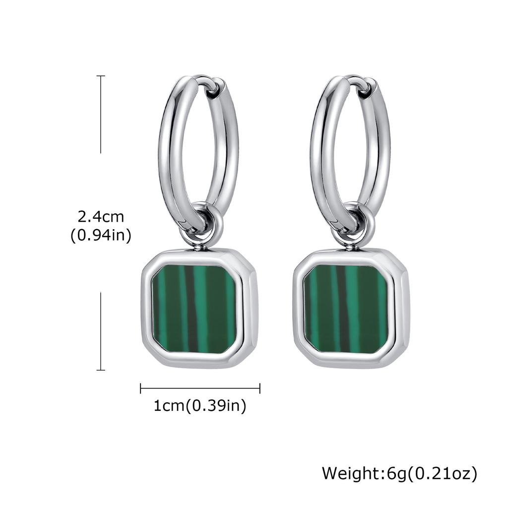 Trendy Geometric Tiger Eye Natural Stone Pendant Earrings for Men Boys, Blue Green Stone Stainless Steel Drop Earrings Jewelry
