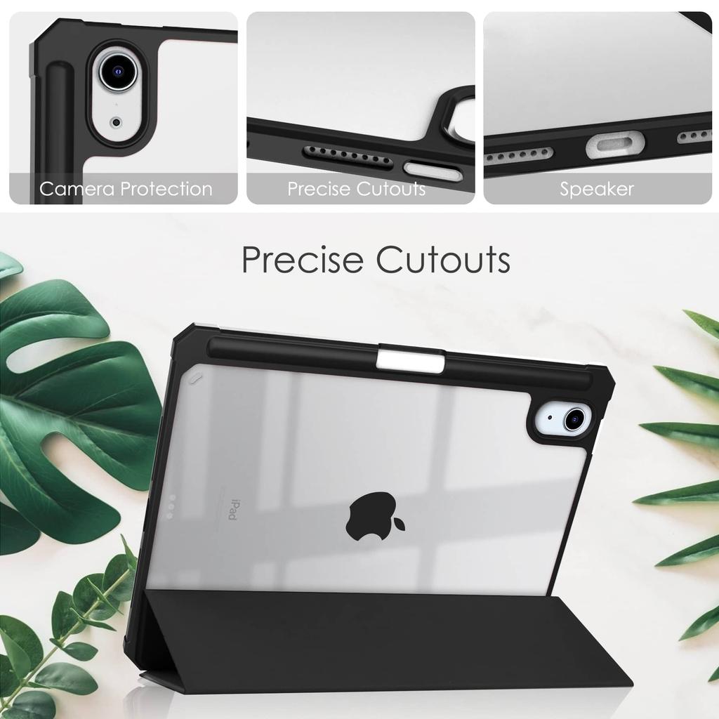 For iPad Mini 7 6 8.3'' with Pencil Holder-[Tri-fold Stand + Auto Wake/Sleep], High-grade Acrylic Case Transparent Back Cover