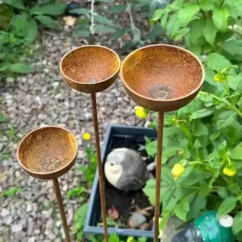 Vintage Weathered Metal Bird Bath 3-Tier Bowl Insect Watering Station Rain Collectors  Yard Art