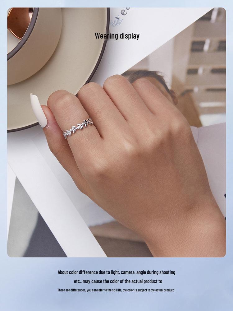 Versatile Everly Sterling Silver Leaf Ring with Rhodium Plated Zircon Band
