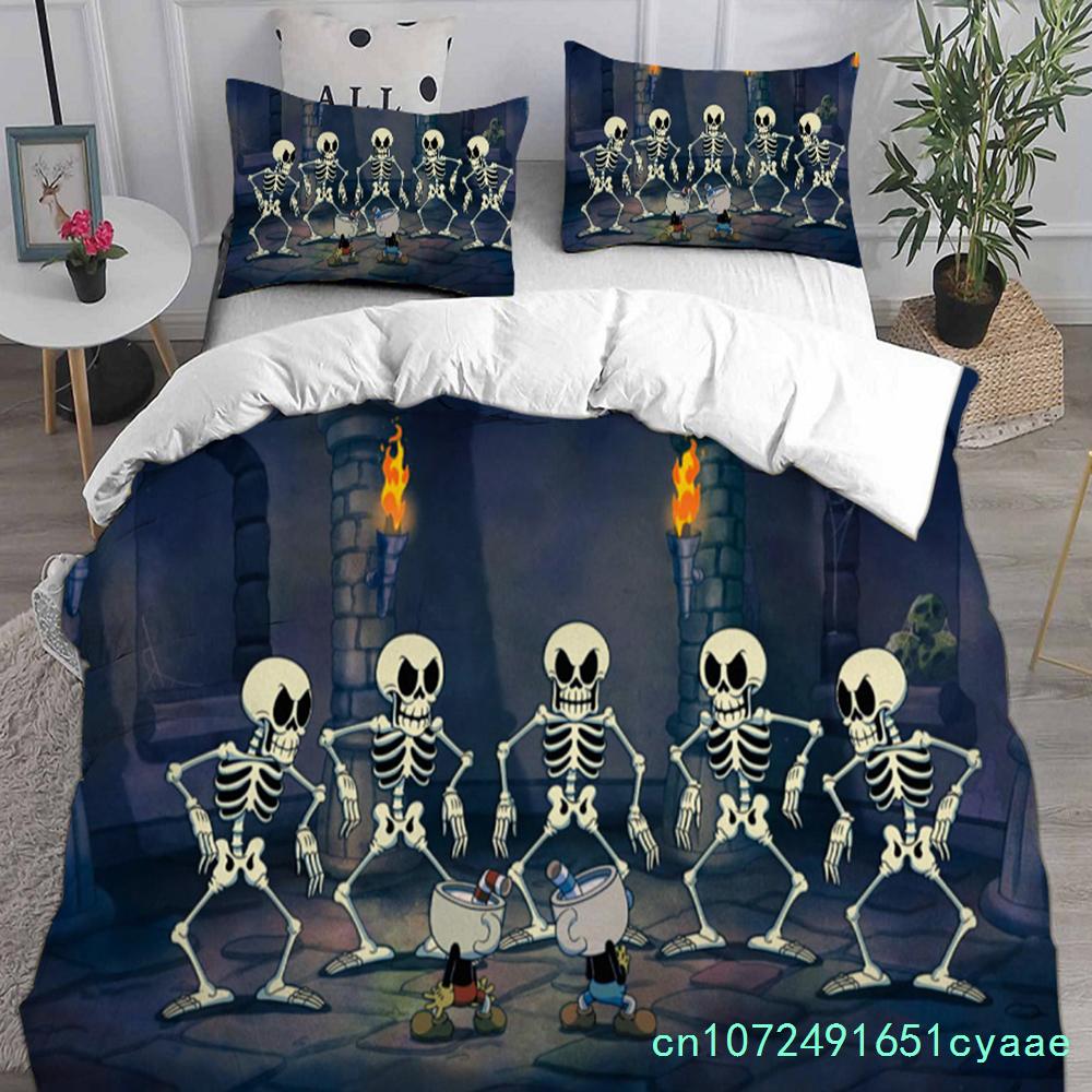Game Cartoon Cuphead Bedding Sets Comforter Quilt Bed Cover Duvet Cover Pillow Case 2-3 Pieces Sets Kids Adult Size