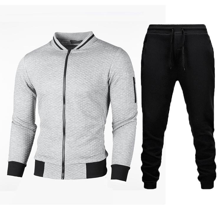 Neuer Stil Sweatshirt Reißverschluss Stehkragen Sweatshirtjacke Herren Kariert Einfarbig Strickjacke Anzug