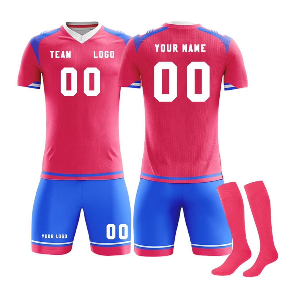 Men Soccer Jersey Set Short Sleeve Breathable Athletic Training Uniform with Shorts and Socks for Sports Teams Clubs