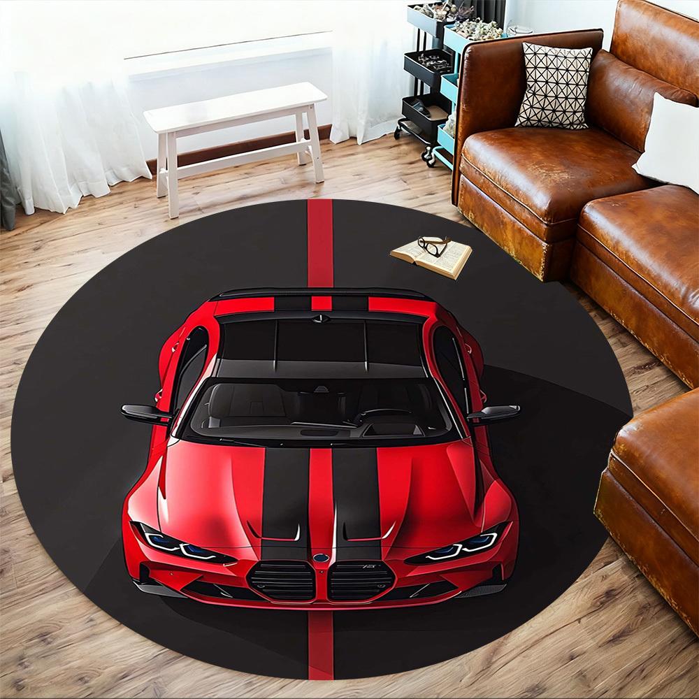 1 buc. Covoraș Rotund pentru Scaun, Design Mașină Sport Roșu și Negru, Covor de Zonă - Antiderapant, Covor de Podea pentru Birou, Dormitor, Decor Acasă, Cadou de Crăciun c0528002