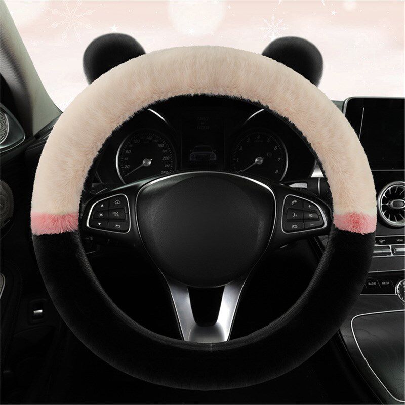 

Autumn and Winter Plush Car Steering Wheel Cover for Women, Cute Anti-Slip and Warm Anti-Freeze Car Handle Cover Beige [Round]