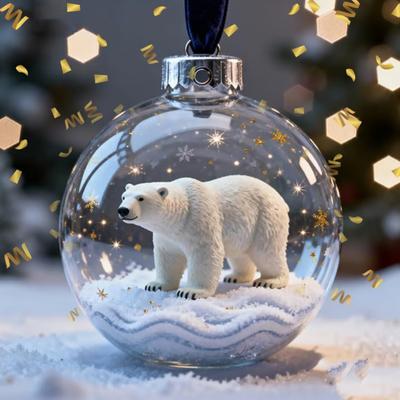 3D Animal Christmas Decoration Clear Plastic Xmas Ball Hanging Ornaments with Sparkling Star Accents for Winter Holiday Tree Decor