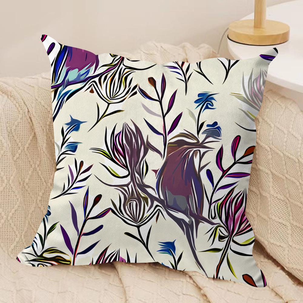 Floral Print Textile Retro Cushion Cover Silky Short Plush Invisible Zipper Dustproof Sofa Pillow Case for Home Decor