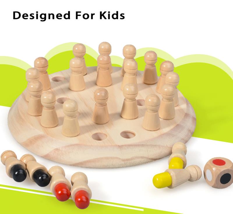Montessori Wooden Memory Match Stick Chess Board Game Logic Braintease Toys for Boys and Girls Early Education Color Recognition