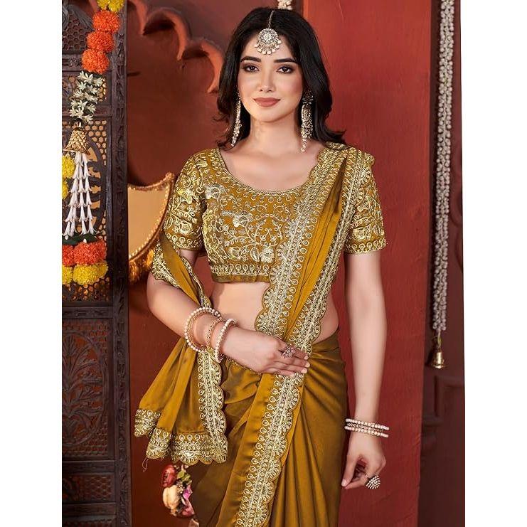 Elegante Designer-Sarees für Damen Premium Rangoli-Stoff mit verziertem Rand, Leichte und stilvolle ethnische Kleidung - Perfekt für Partys,