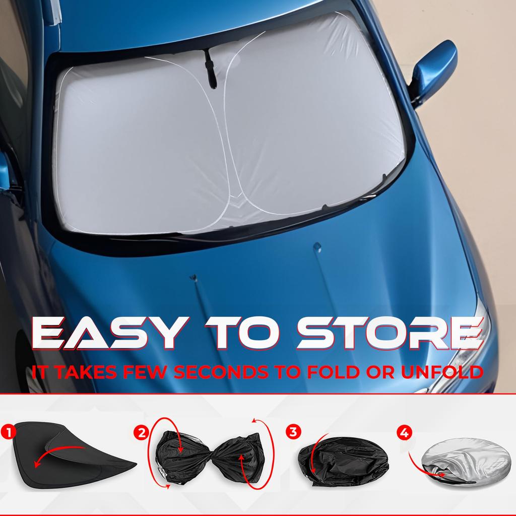 AutoTech Park Folding Sunshade for Porsche 911 UV Easy Custom Fit Windshield Sunshade 2012-2019 Coupe, Resistant, Storage,