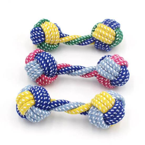 Cotton Rope Dumbbell Dog Toy Bite Resistant Knotted Rope Puppies Chew Toy Boredom Stress Relief Pet Teething Cleaning Interactive Toy