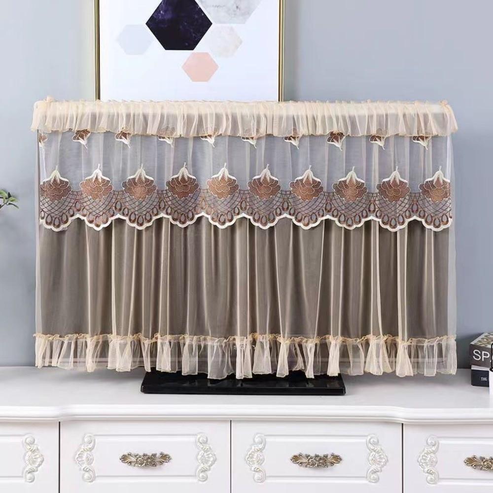 

Прочный 32-дюймовый пылезащитный чехол для телевизора Ультратонкий настенный защитный чехол для ЖК-телевизора Ткань для экрана монитора телевизора с вышивкой и кружевом кофейный