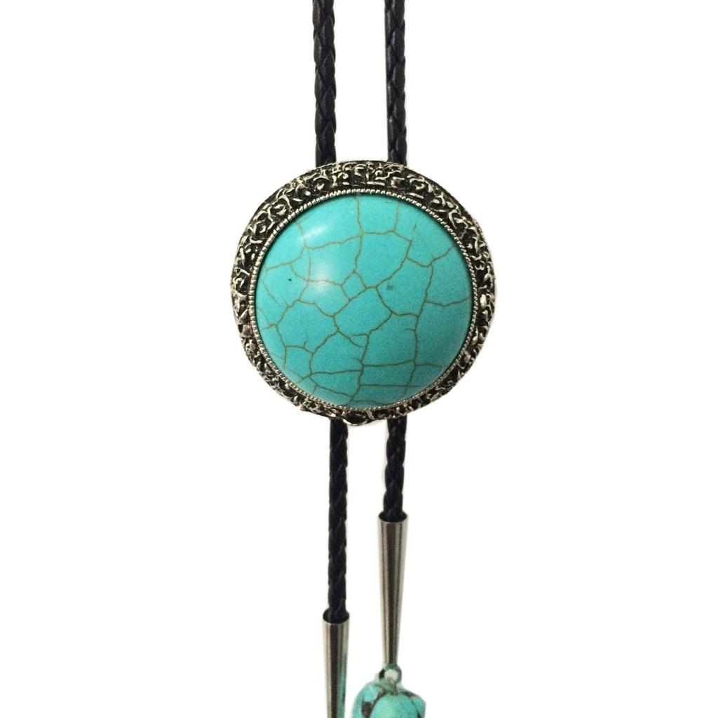 Vintage Turkis Stein Cowboyhatt Bolo Tie Western Punk Faux Lær Tau Slips Smykker Skjortekjede Halskjede for Menn