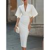 GMXIA Women's Fashion Summer Spring Short Sleeve V-Neck Solid Color Print Casual Dresses