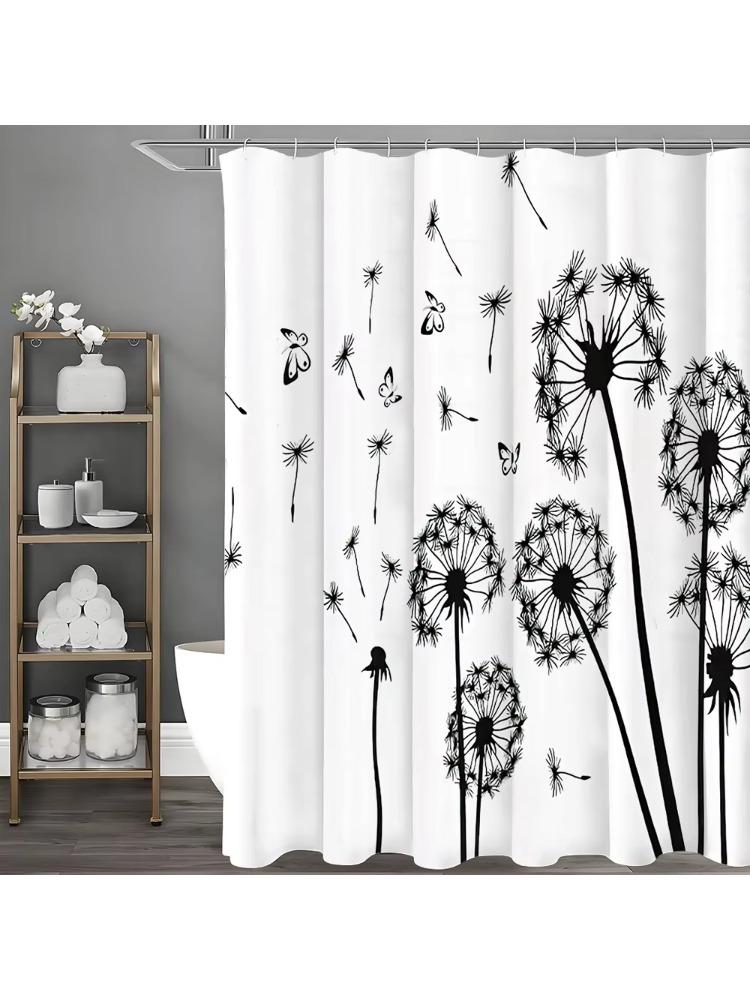 

Black And White Dandelion Butterfly Shower Curtain, Bathroom Decorative Shower Curtain, Waterproof Shower Curtain With Hooks W60H190(CM)-1 Pcs