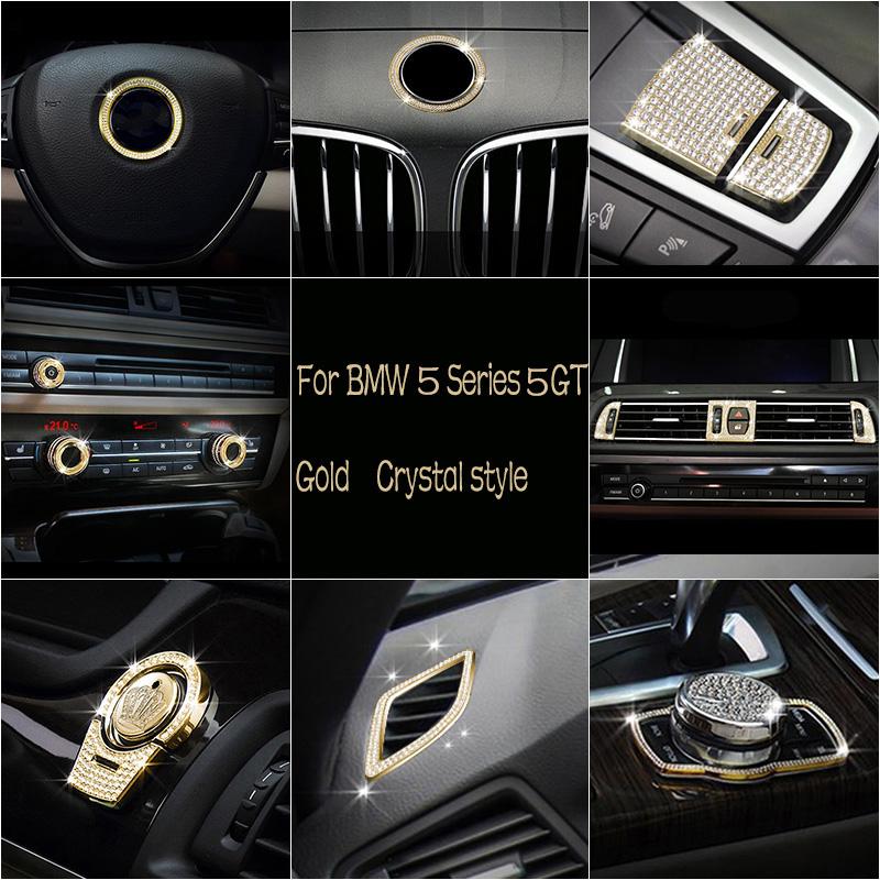 

Для BMW 5 серии 5GT F07 F10 11-16 Gold, полный комплект, отделка в хрустальном стиле, центральная вентиляционная крышка для кондиционера, переключатель EPB