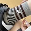 Autumn and Winter Striped Embroidered Puppy Cartoon Mid-calf Socks for Girls