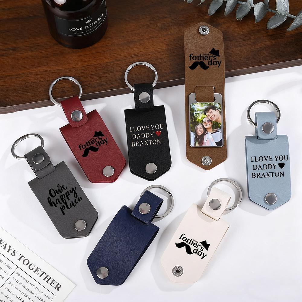 Vintage Leather Keychain with Stainless Steel Pendant