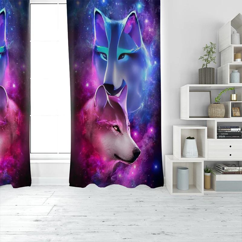 Light Blocking Wolf King Printed Curtains Polyester Suitable Bedroom Living Room Study Private Curtain Made Of Washable Ready