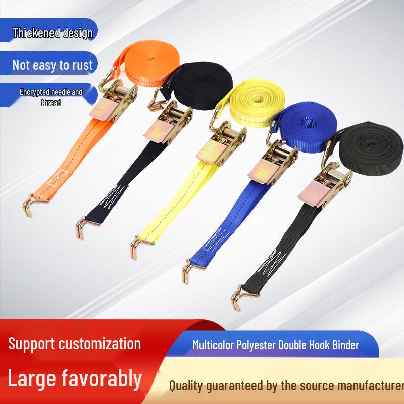 Multi-Color Polyester Double Hook Ratchet Tie-Down Strap with Thickened Stitching