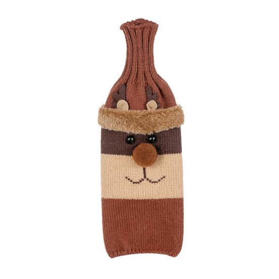Christmas Wine Sweater Cover Handmade Knitted Cartoon Santa Snowman Reindeer Bottle Sleeve for Winter Dining Table Decoration