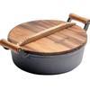 UOSU Deep Cast Iron Frying Pan with Beechwood Handle and Glass Lid